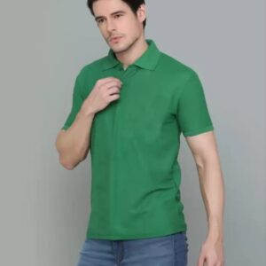 Men Solid Polo Neck Cotton Blend Green T-Shirt