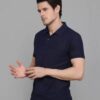 Men Solid Polo Neck Cotton Blend Navy Blue T-Shirt