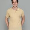 Men Solid Polo Neck Cotton Blend Biege T-Shirt