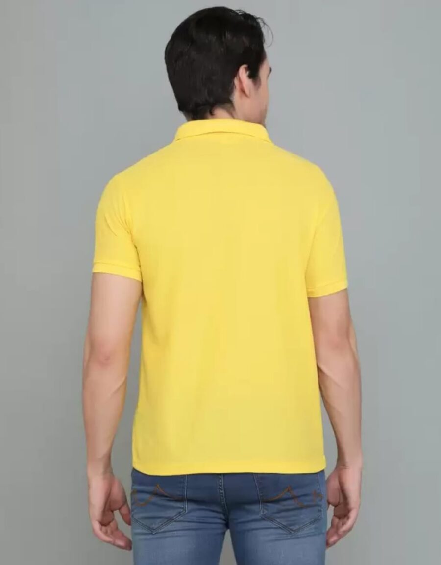 Men Solid Polo Neck Cotton Blend Yellow T-Shirt