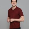 Men Solid Polo Neck Cotton Blend Maroon T-Shirt