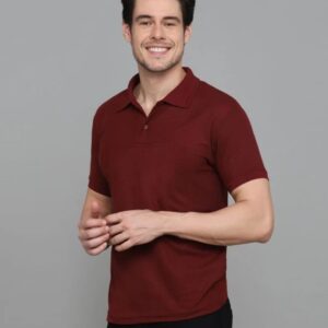 Men Solid Polo Neck Cotton Blend Maroon T-Shirt