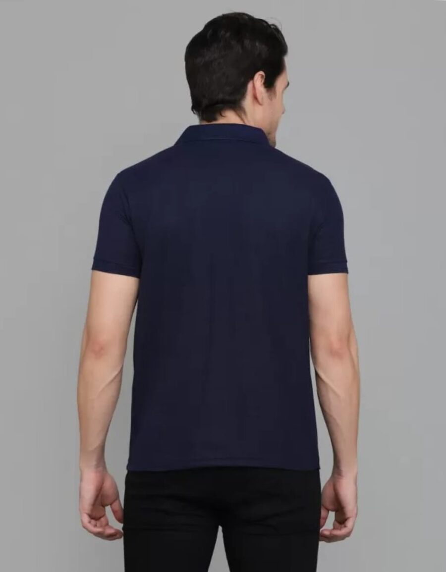 Men Solid Polo Neck Cotton Blend Navy Blue T-Shirt