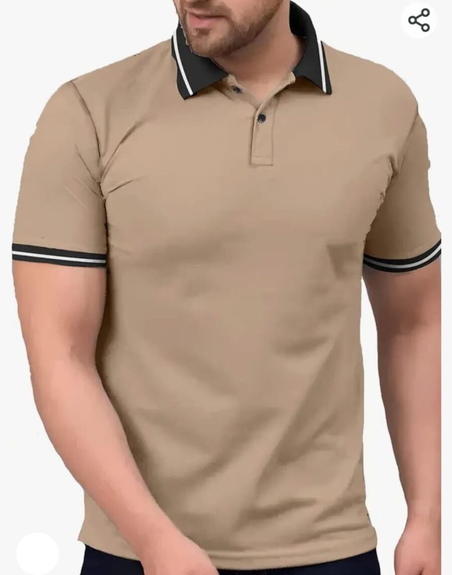 Maniac Men's Solid Regular Polo Beige Tshirts