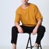 Yellow Round Neck Drop-Shoulder Sleeves Cotton Oversized T-shirt