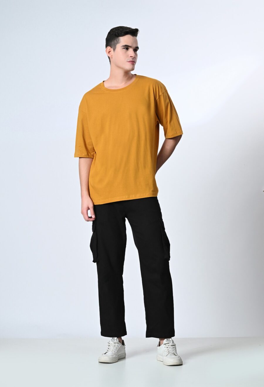 Yellow Round Neck Drop-Shoulder Sleeves Cotton Oversized T-shirt