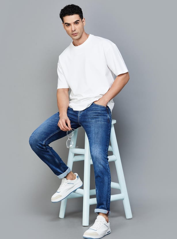 Round Neck Drop-Shoulder Sleeves Cotton Oversized T-shirt