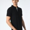 Men Solid Polo Neck Cotton Blend Black T-Shirt