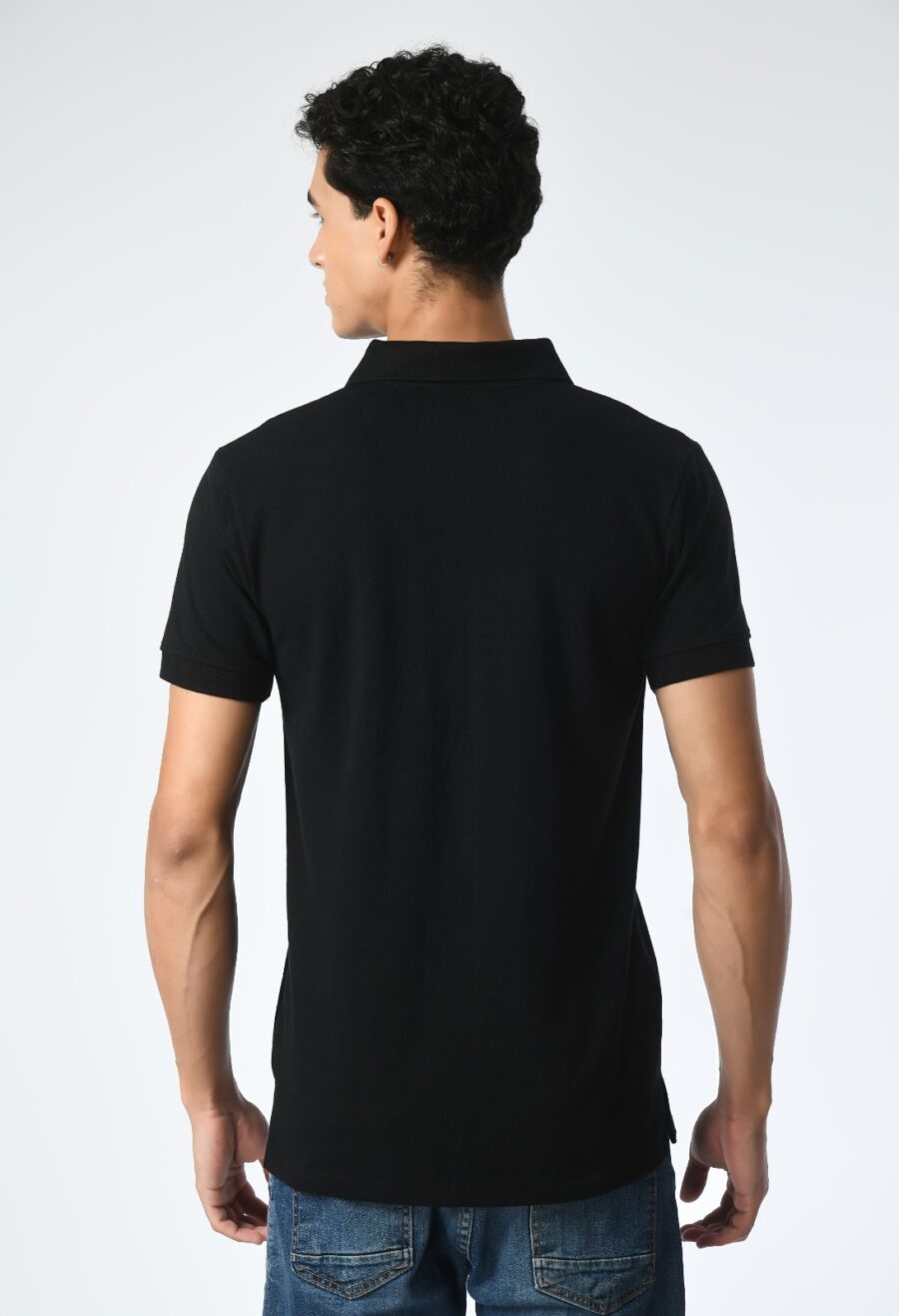Men Solid Polo Neck Cotton Blend Black T-Shirt