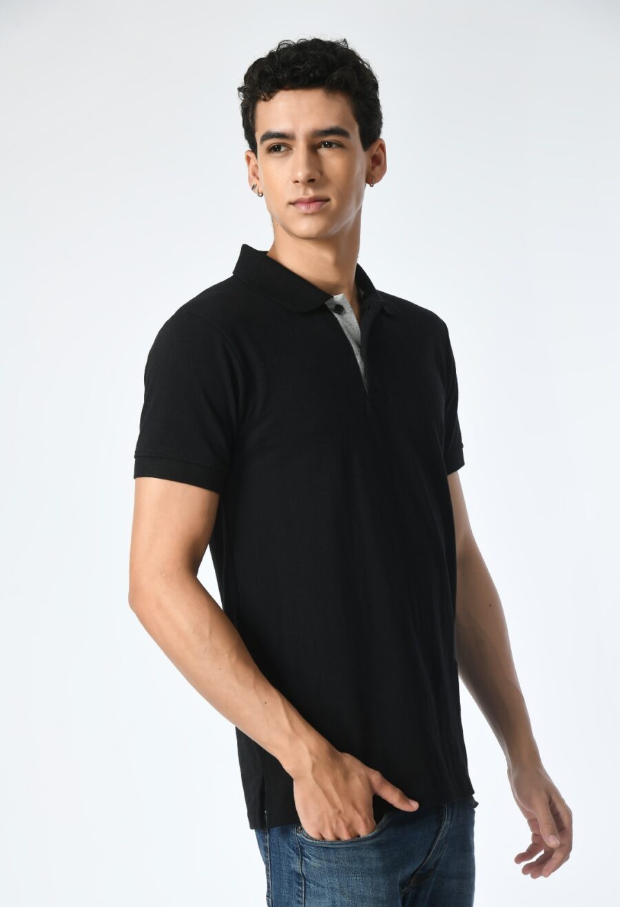 Men Solid Polo Neck Cotton Blend Black T-Shirt