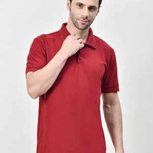Men Solid Polo Neck Cotton Blend Red T-Shirt