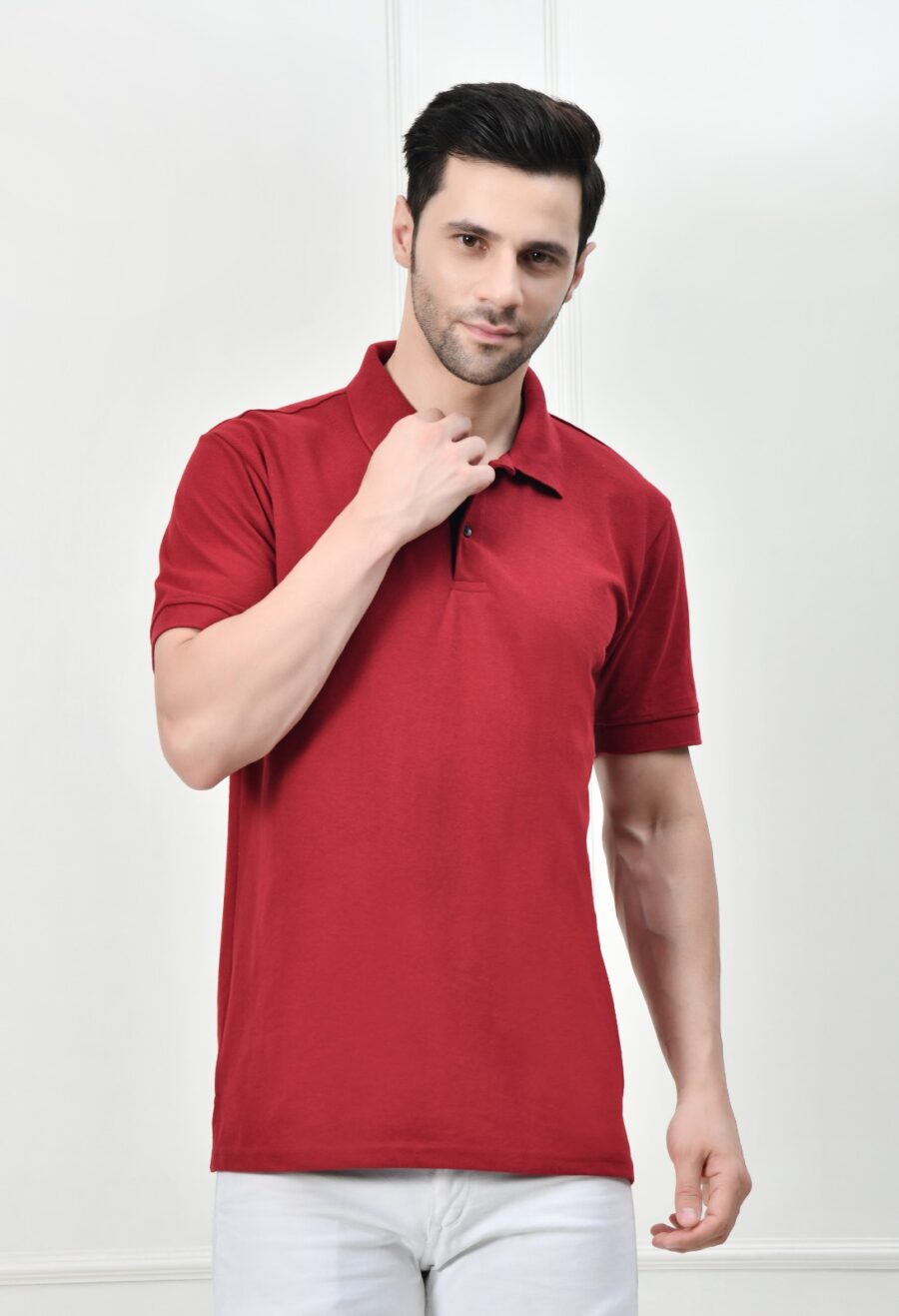 Men Solid Polo Neck Cotton Blend BlueT-Shirt