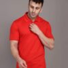 Men Solid Polo Neck Cotton Blend Sky Red T-Shirt