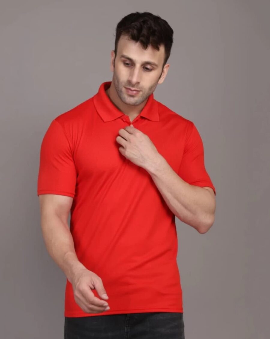 Men Solid Polo Neck Cotton Blend Sky Red T-Shirt