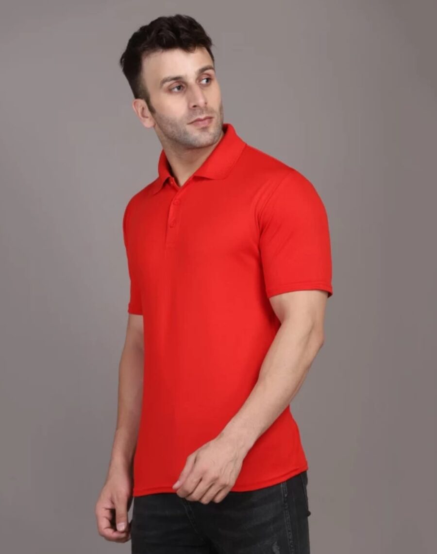 WhatsApp Image 2026-01-13 at 11.25.28 AM (4) Men Solid Polo Neck Cotton Blend Sky Red T-Shirt