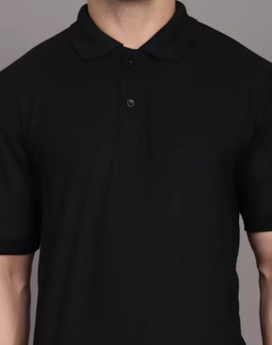 Men Solid Polo Neck Cotton Blend Black T-Shirt