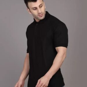 Men Solid Polo Neck Cotton Blend Black T-Shirt