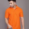 Men Solid Polo Neck Cotton Blend Orange T-Shirt