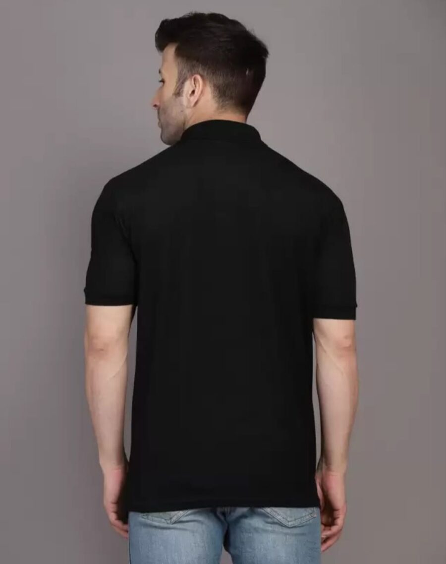 Men Solid Polo Neck Cotton Blend Black T-Shirt