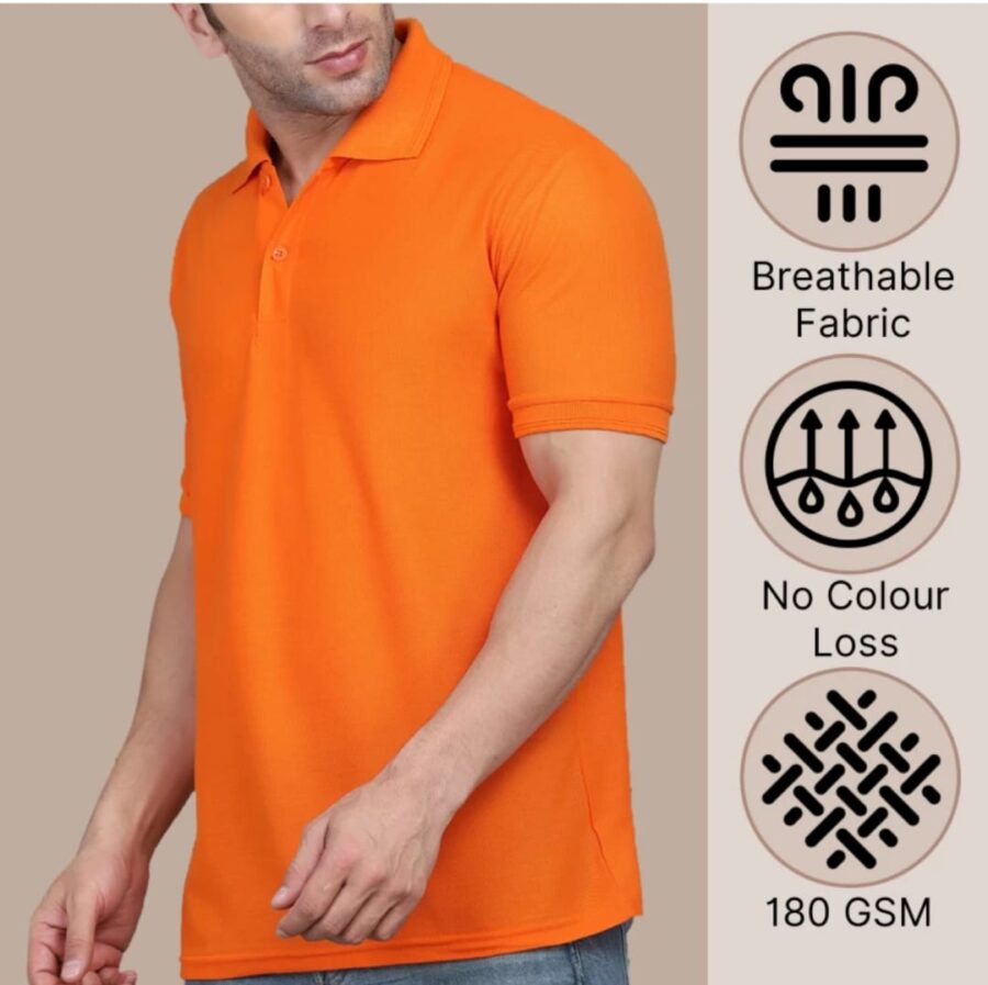 WhatsApp Image 2026-01-13 at 11.25.31 AM Men Solid Polo Neck Cotton Blend Orange T-Shirt