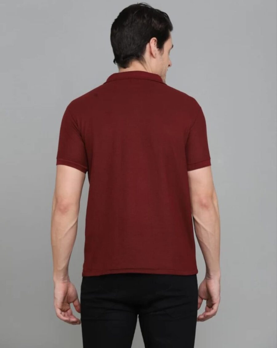 Men Solid Polo Neck Cotton Blend Maroon T-Shirt