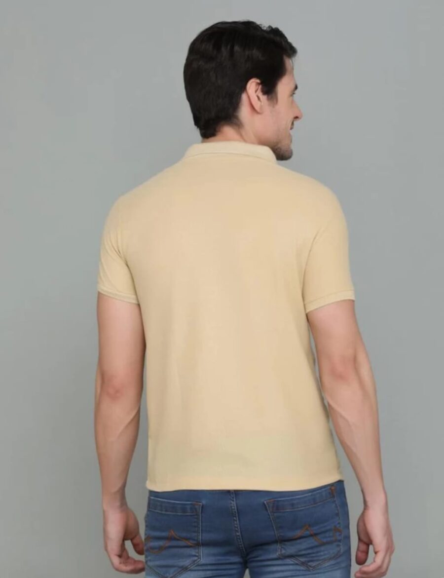 Men Solid Polo Neck Cotton Blend Biege T-Shirt