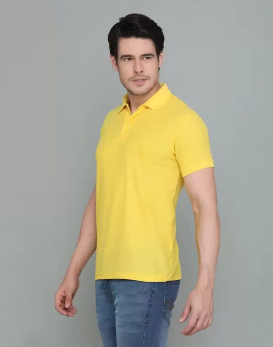 Men Solid Polo Neck Cotton Blend Yellow T-Shirt