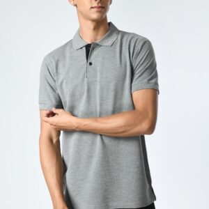 Men Solid Polo Neck Cotton Blend Grey T-Shirt