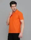 Men Solid Polo Neck Cotton Blend Orange T-Shirt