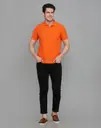 Men Solid Polo Neck Cotton Blend Orange T-Shirt
