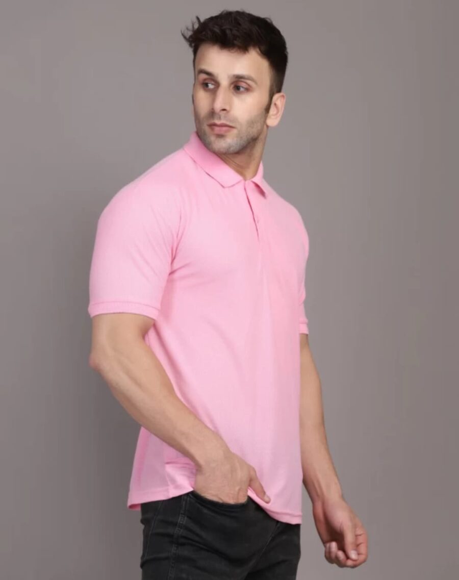 Men Solid Polo Neck Cotton Blend Pink T-Shirt