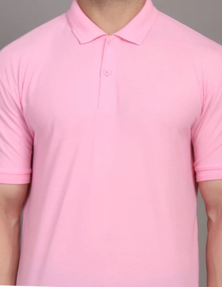 Men Solid Polo Neck Cotton Blend Pink T-Shirt