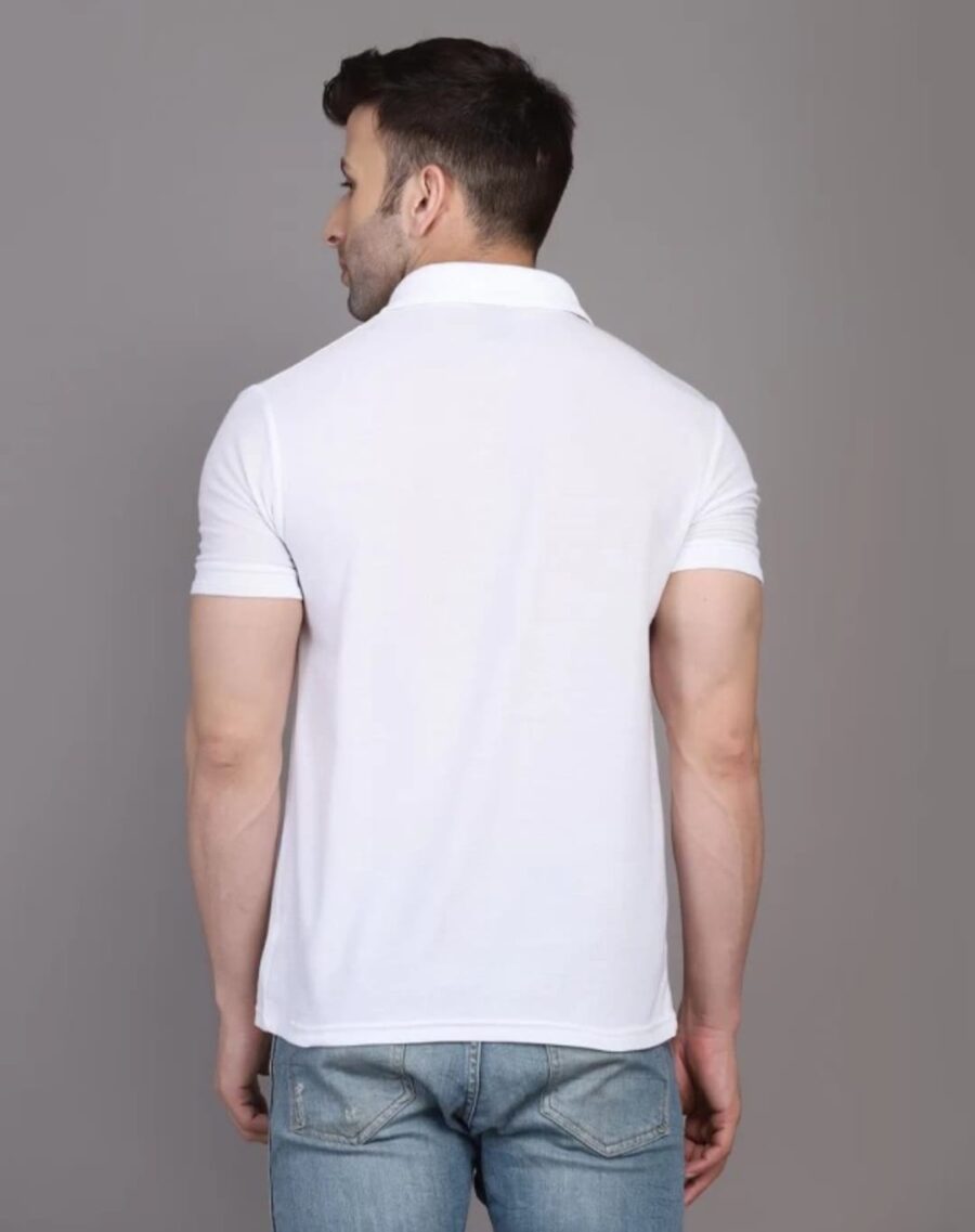 Men Solid Polo Neck Cotton Blend White T-Shirt