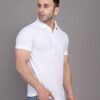 Men Solid Polo Neck Cotton Blend White T-Shirt