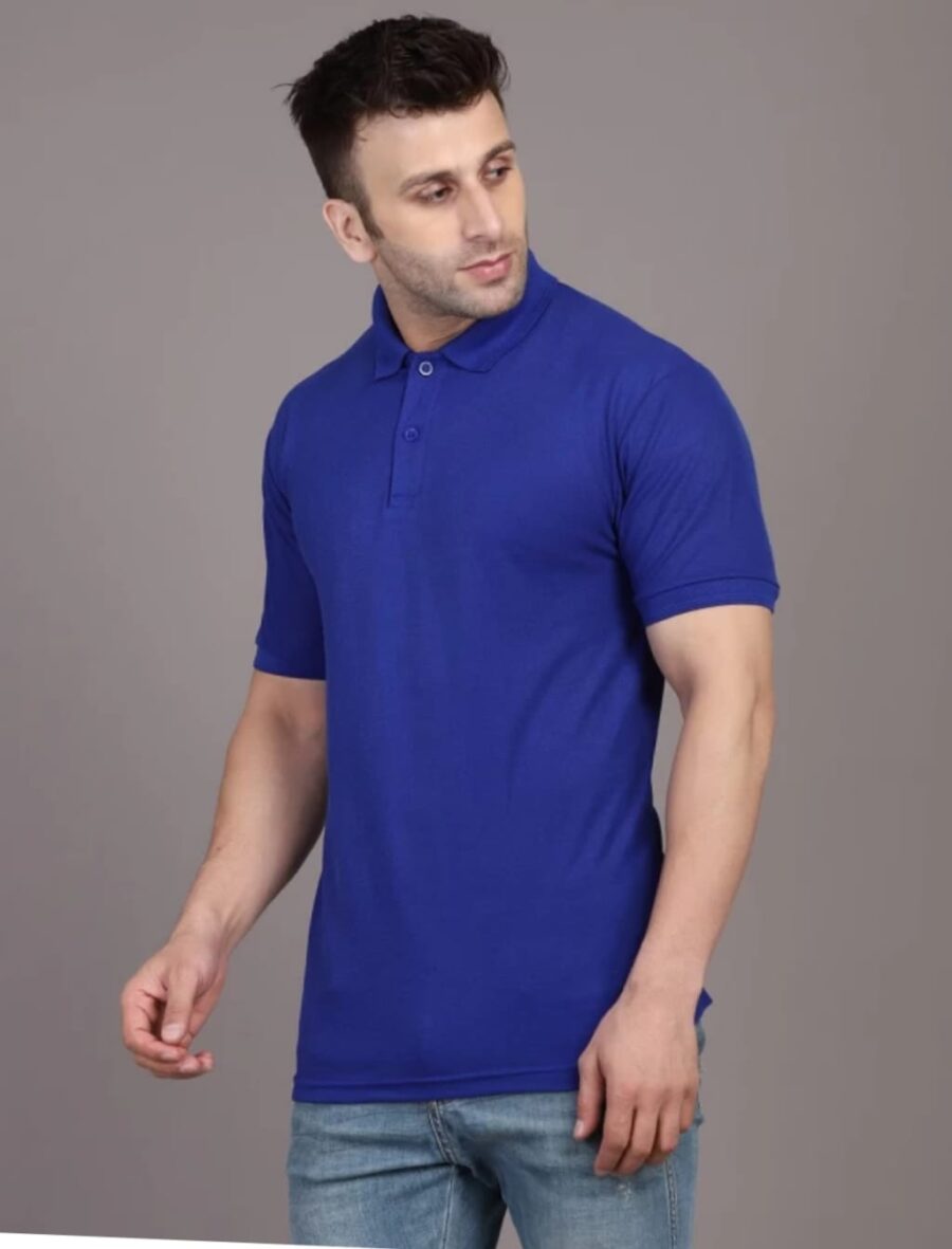 Men Solid Polo Neck Cotton Blend BlueT-Shirt