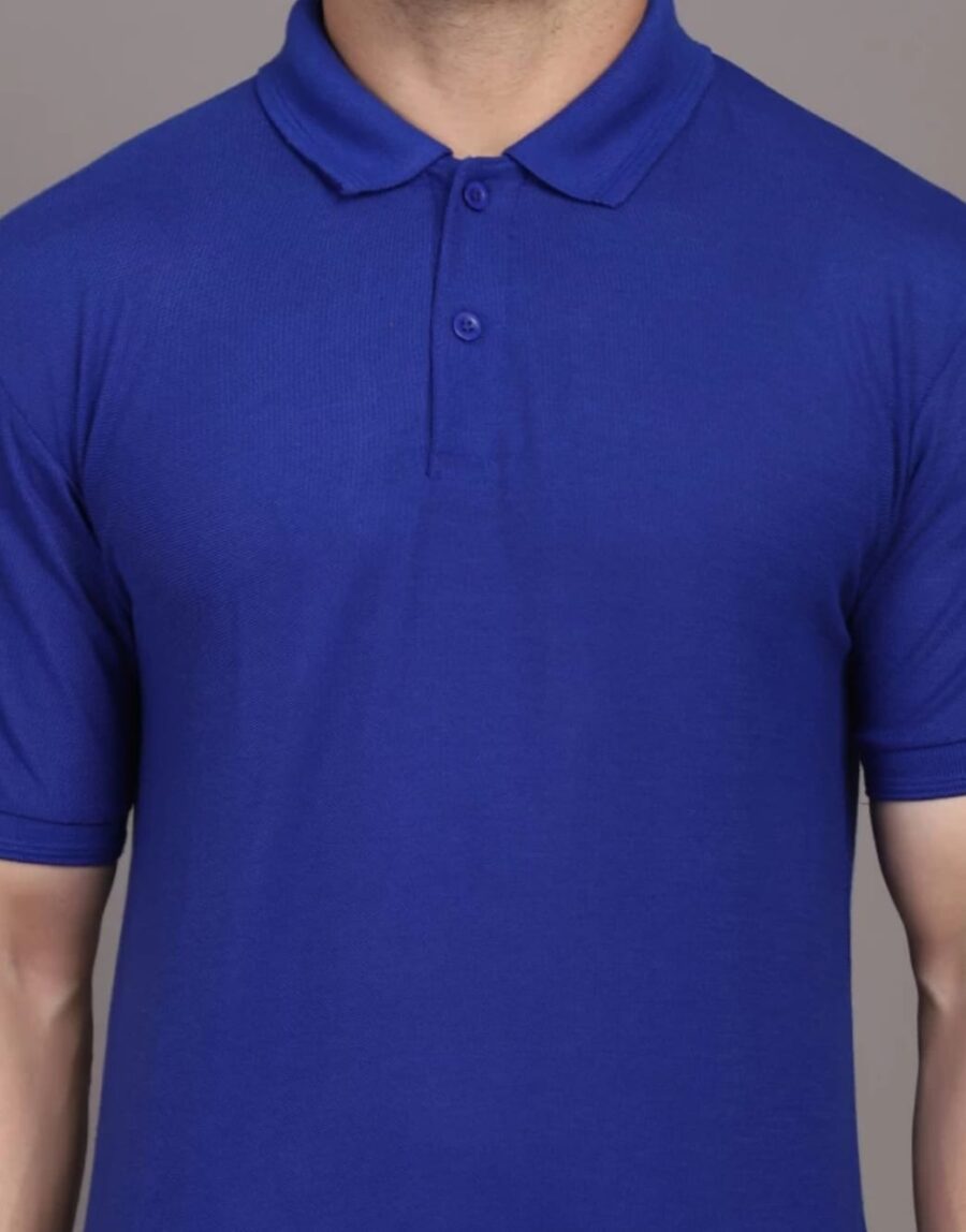 Men Solid Polo Neck Cotton Blend BlueT-Shirt