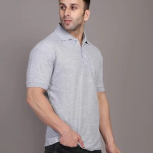 Men Solid Polo Neck Cotton Blend Grey T-Shirt