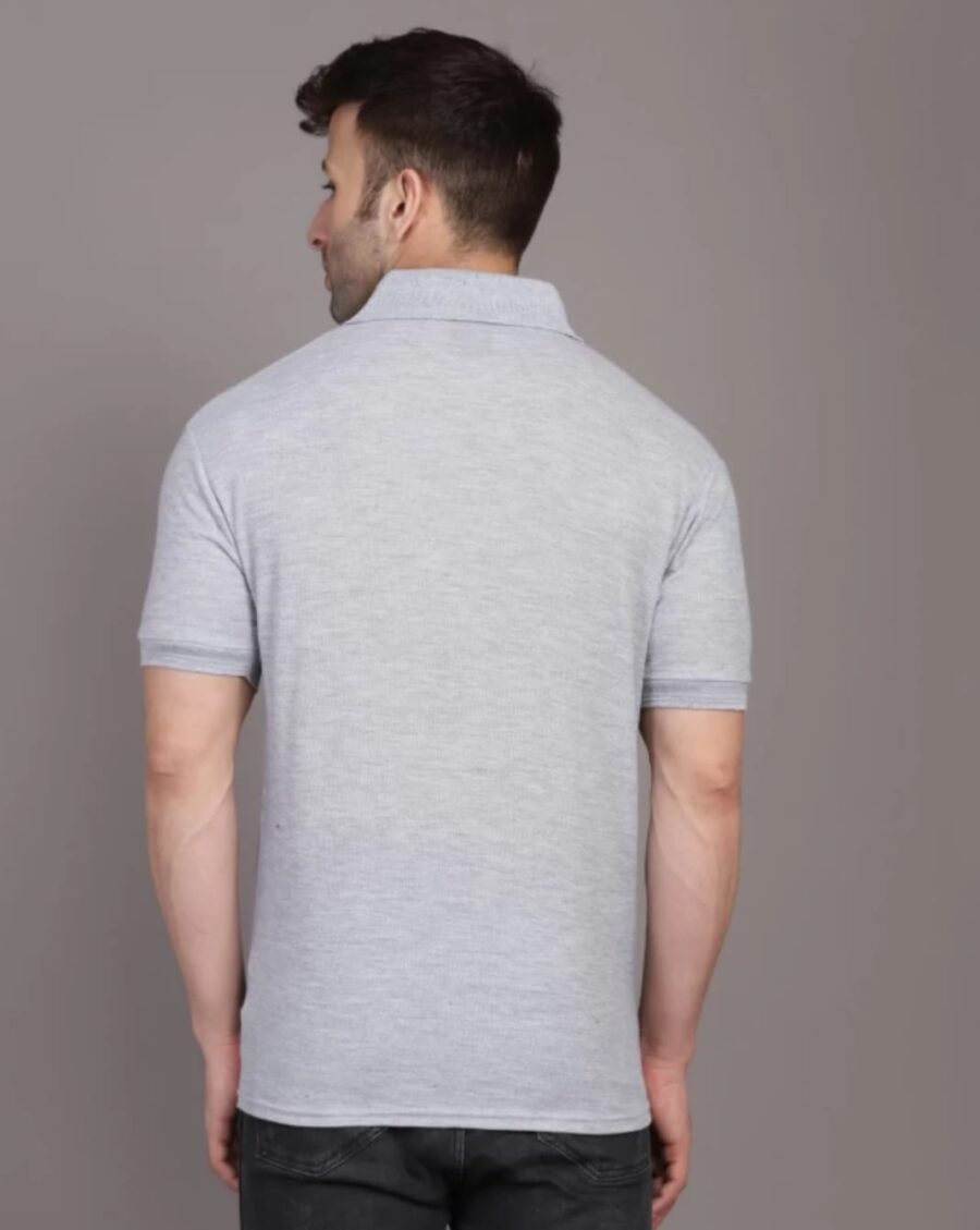 Men Solid Polo Neck Cotton Blend Grey T-Shirt