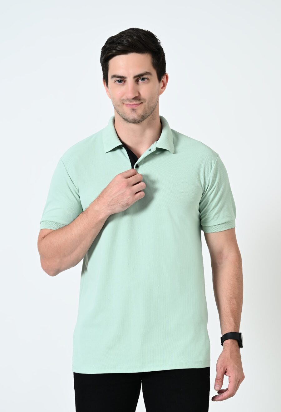 Short Sleeves Polo Collar T-shirt Green
