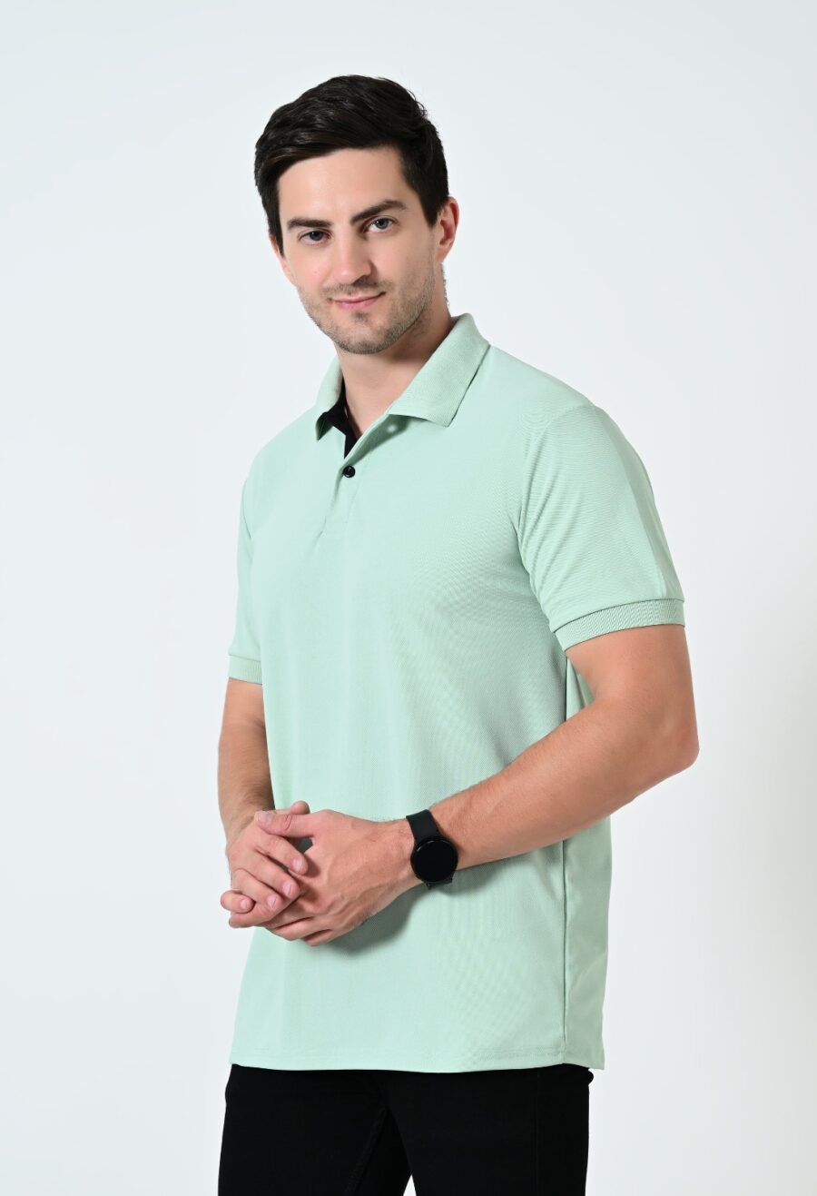 Short Sleeves Polo Collar T-shirt Green