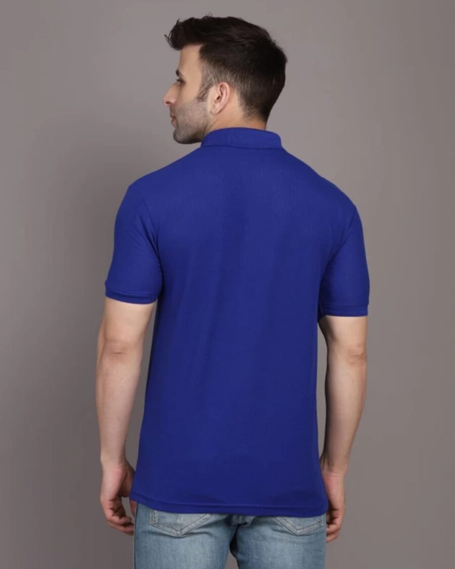 Men Solid Polo Neck Cotton Blend BlueT-Shirt
