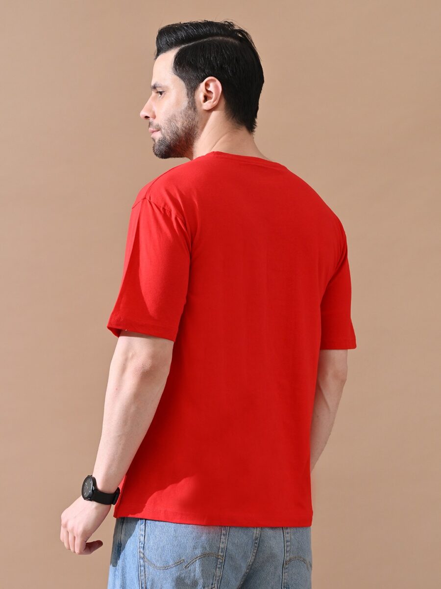 WhatsApp Image 2026-01-20 at 11.43.32 AM Red Round Neck Drop-Shoulder Sleeves Cotton Oversized T-shirt