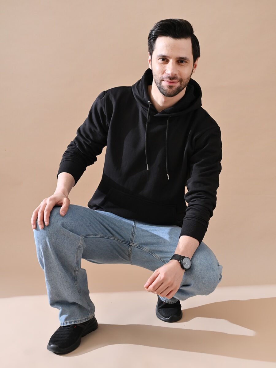 Black Stylish Casual Wear Winter Hoodies for Men