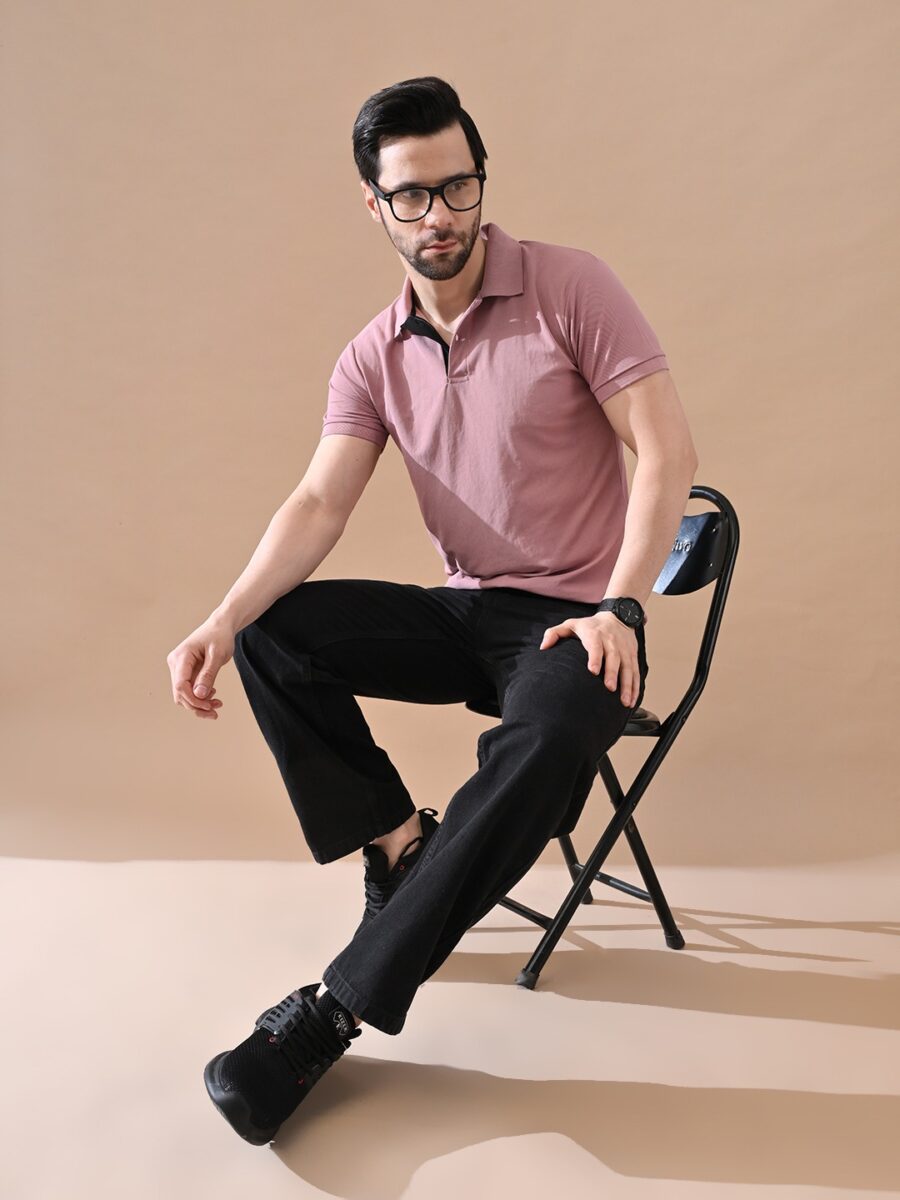 Short Sleeves Polo Collar T-shirt Peach