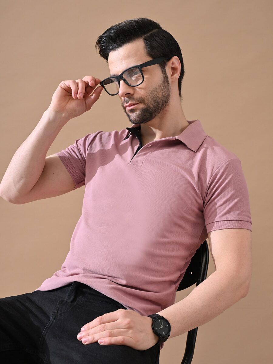 Short Sleeves Polo Collar T-shirt Peach